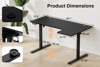 Electric Height Adjustable L-Shaped Standing Desk Memory Preset Sit Stand Home Office Desk Two-Piece Wood Desktop