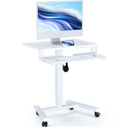 Mobile Standing Desk with Keyboard Tray Rolling Computer Workstation Podium Adjustable Height