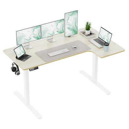 Electric Height Adjustable L-Shaped Standing Desk Memory Preset Sit Stand Home Office Desk Two-Piece Wood Desktop
