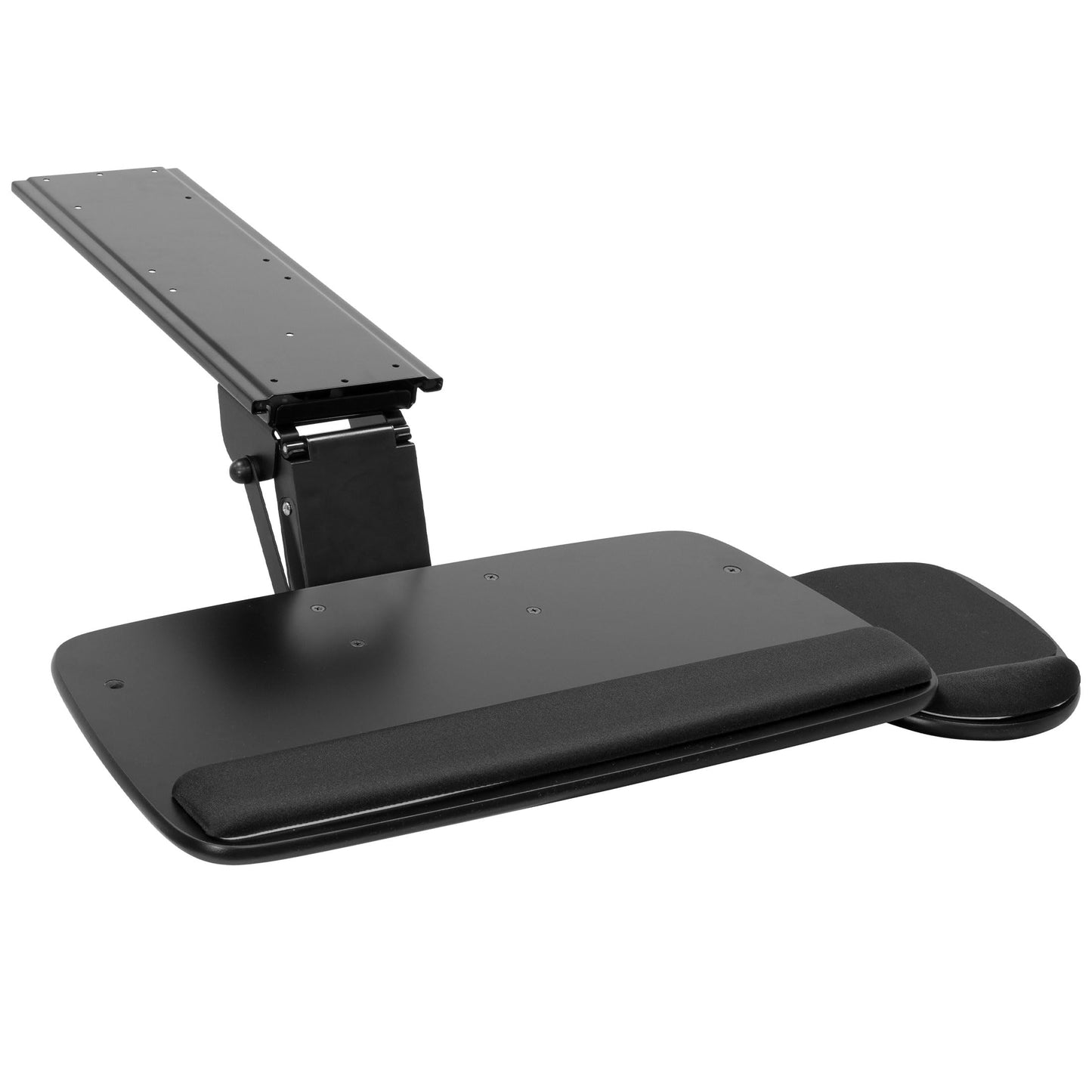 Full Motion Under Desk Keyboard Tray Adjustable Height Tilt Swivel Ergonomic Slide Out Platform with Wrist Rest Drawer Mount Workstation