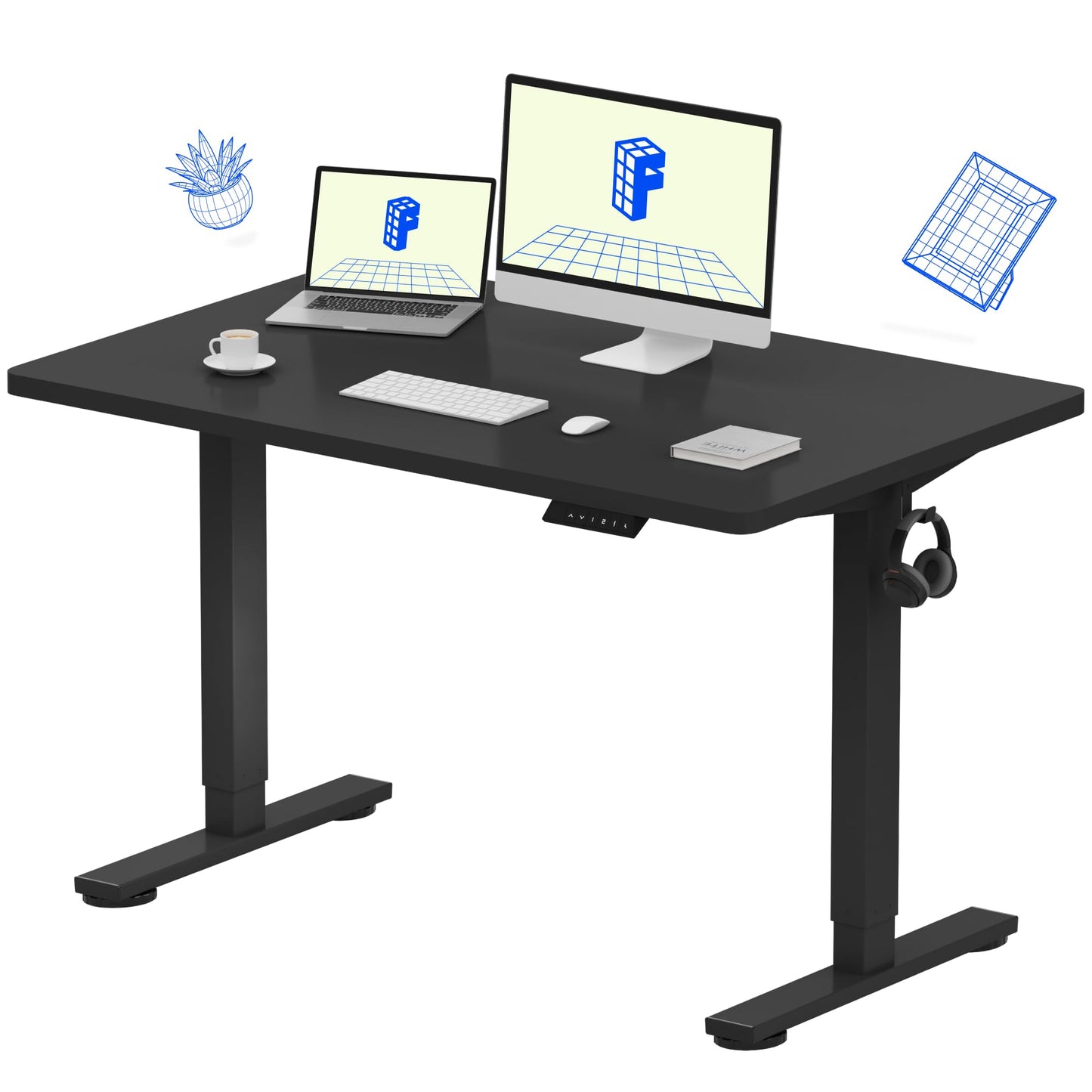 Electric Standing Desk Adjustable Height One Piece Desktop 4 Memory Presets Stable Home Office Desk