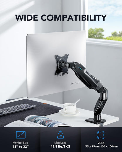 Single Monitor Mount Adjustable Monitor Arm VESA C-Clamp Grommet Base 13–32 Inch Screen Support Stand