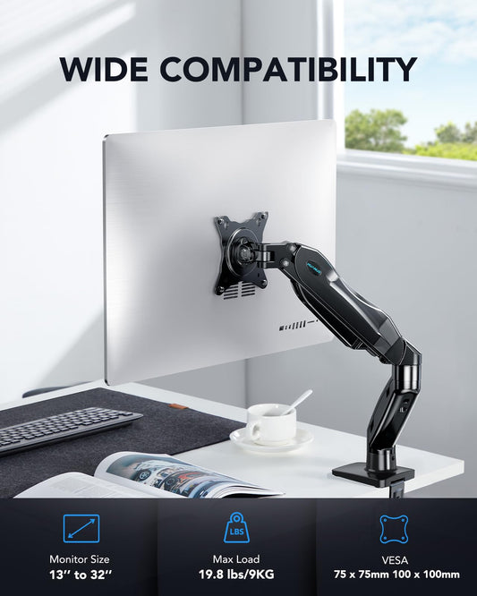 Single Monitor Mount Adjustable Monitor Arm VESA C-Clamp Grommet Base 13–32 Inch Screen Support Stand