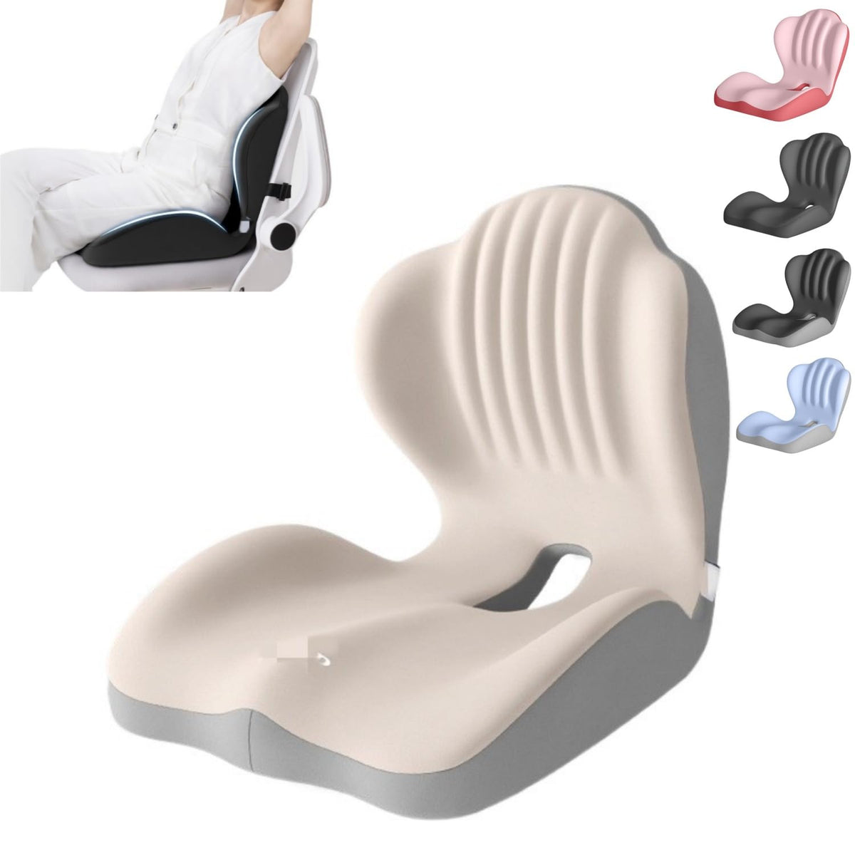 2-in-1 Memory Foam Seat and Lumbar Support Cushion L-Shaped Ergonomic Non-Slip Breathable Office Car Home Support