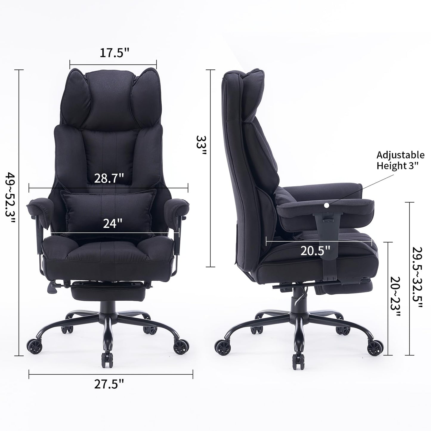 Big and Tall High Back Executive Office Chair with Footrest 400lb Capacity Fabric Ergonomic Computer Chair