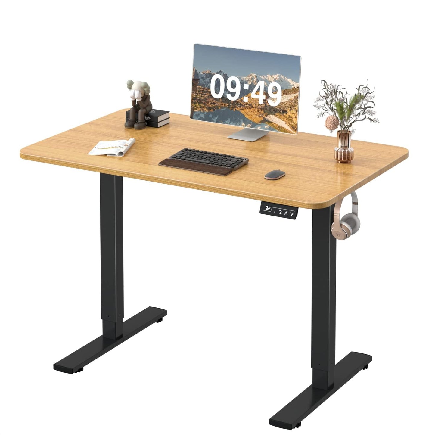 Electric Height Adjustable Standing Desk Memory Preset Sit Stand Desk Home Office T-Shaped Metal Frame