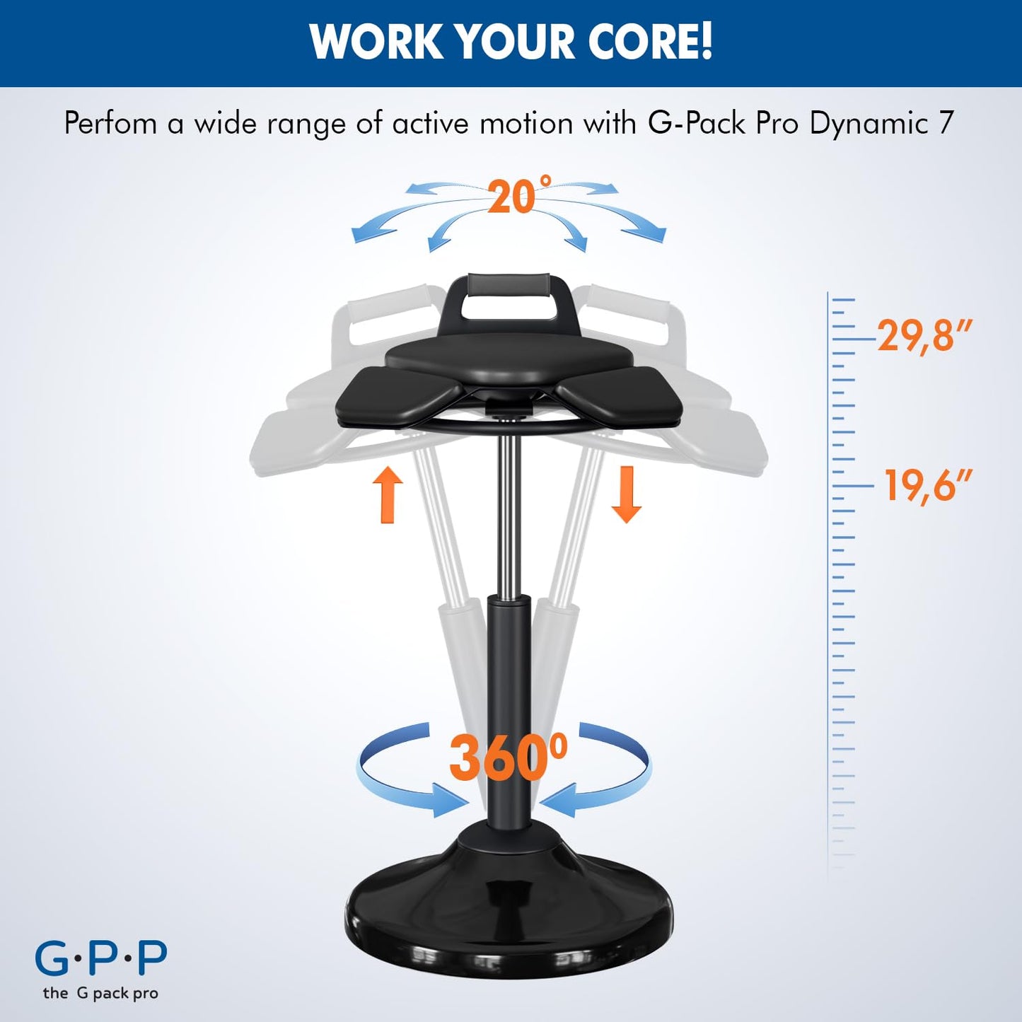 Ergonomic Standing Desk Stool Adjustable Height 360° Swivel Leaning Chair