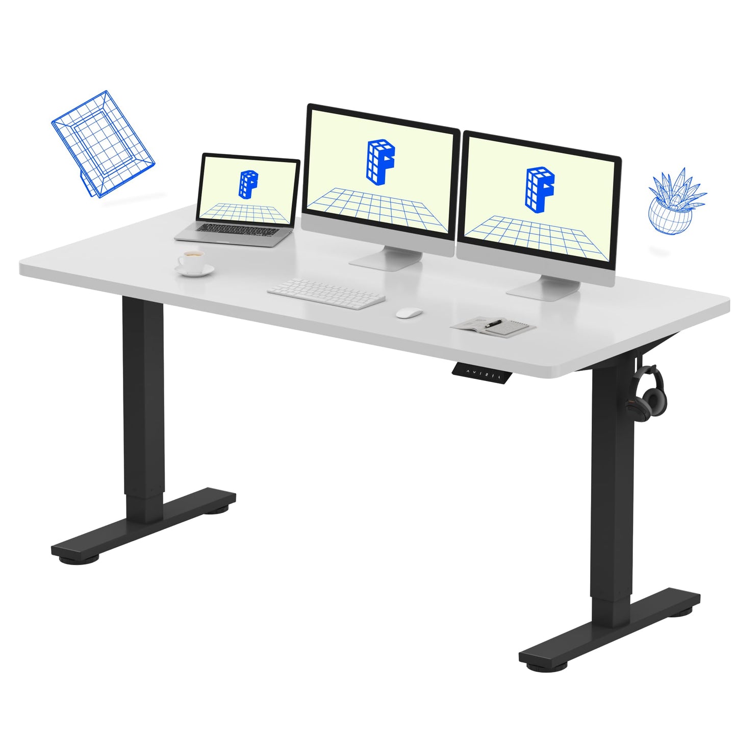 Electric Standing Desk Adjustable Height One Piece Desktop 4 Memory Presets Stable Home Office Desk
