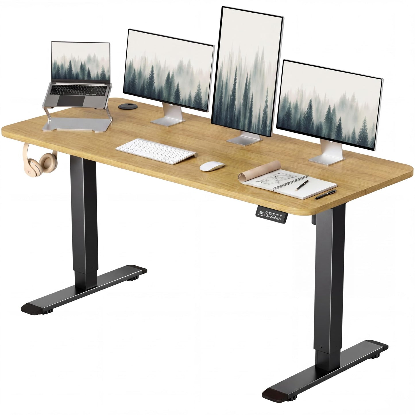 Electric Height Adjustable Standing Desk Memory Preset Sit Stand Desk Home Office T-Shaped Metal Frame