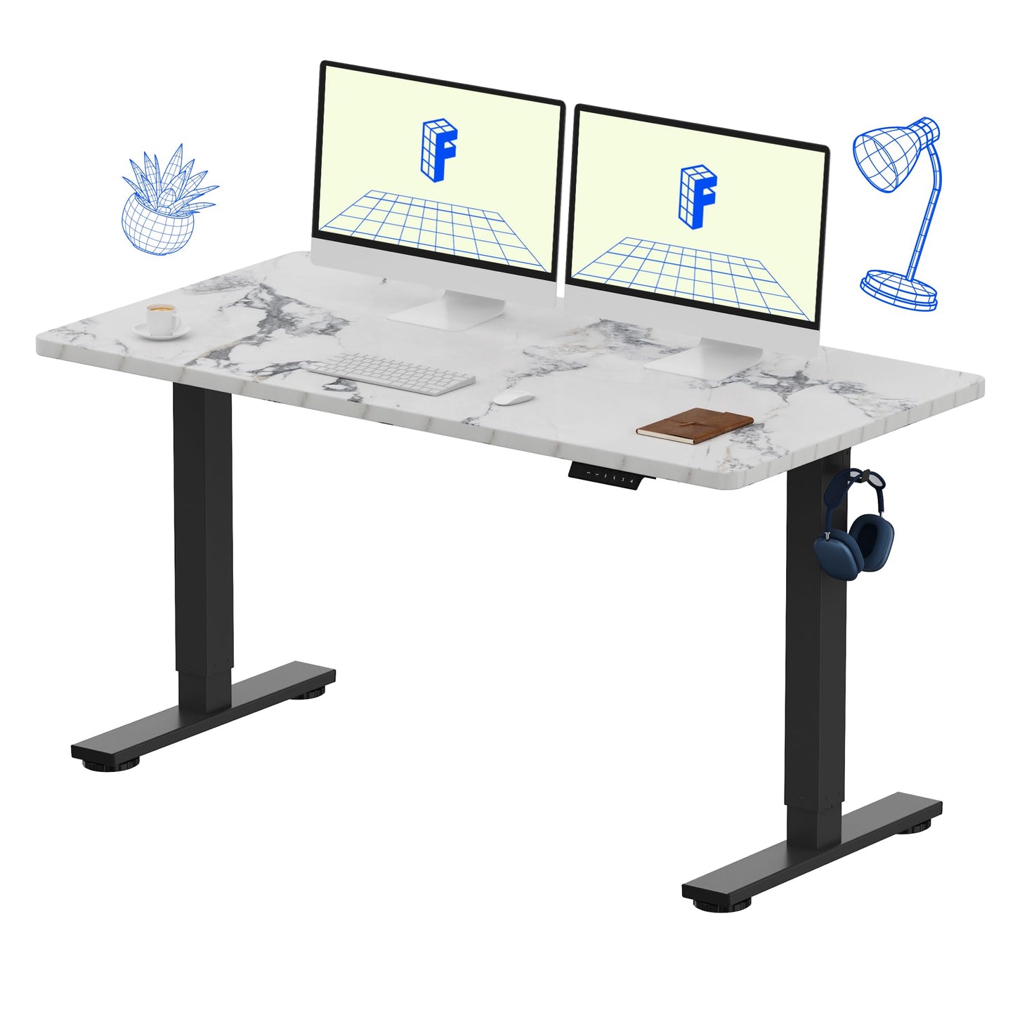 Electric Standing Desk Adjustable Height One Piece Desktop 4 Memory Presets Stable Home Office Desk