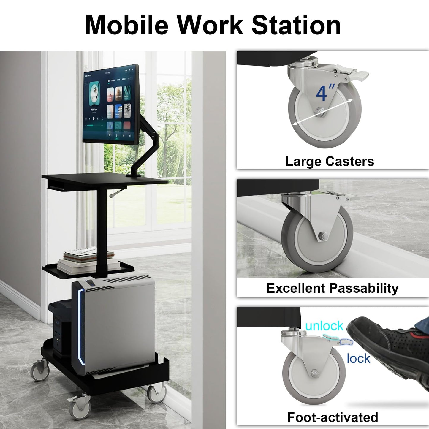Natwind Electric Mobile Height Adjustable Workstation,Style A