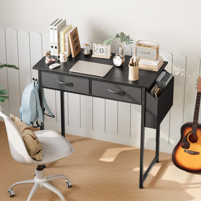 Small Computer Desk with Drawers Storage Bag Headphone Hook Adjustable Feet Home Office Study Gaming Desk