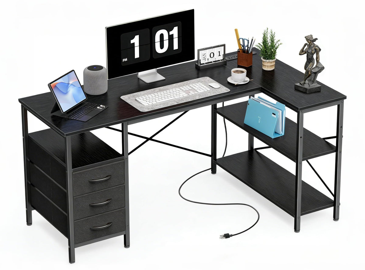 L Shaped Gaming Desk with Shelves Reversible Storage Corner Computer Desk for Gaming Study Writing Home Office