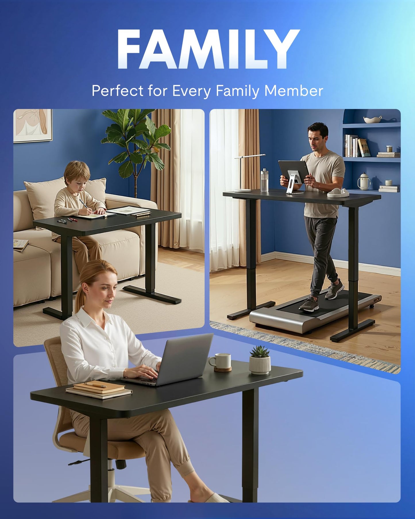 Electric Standing Desk Adjustable Height One Piece Desktop 4 Memory Presets Stable Home Office Desk
