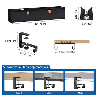 Under Desk Cable Management Tray Fabric Cord Organizer Clamp or Screw Mount No Drill Wire Management Home Office