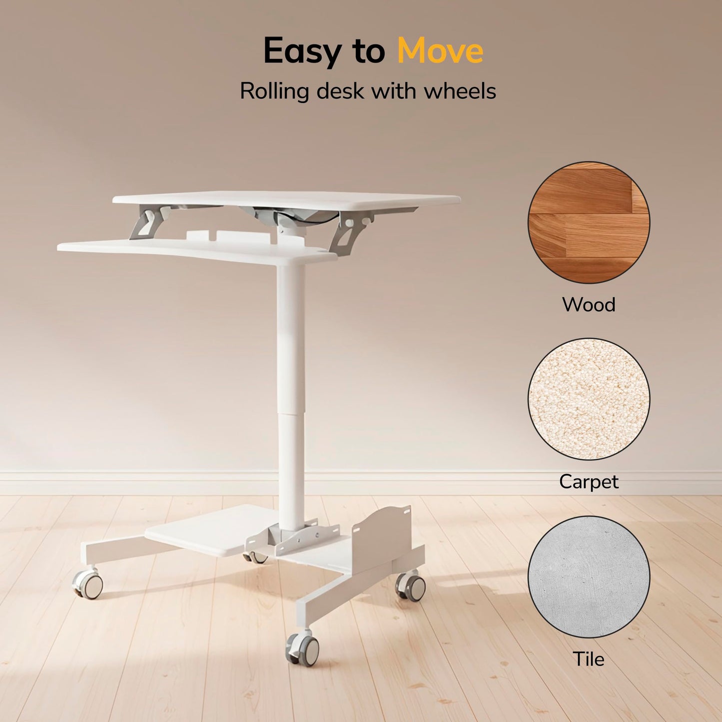 Height Adjustable Mobile Computer Cart Rolling Workstation with Keyboard Tray Storage Shelves Locking Wheels Office Classroom Home Stand