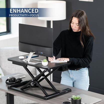 Height Adjustable Desk Converter Sit Stand Workstation Dual Monitor Laptop Riser Wide Keyboard Tray