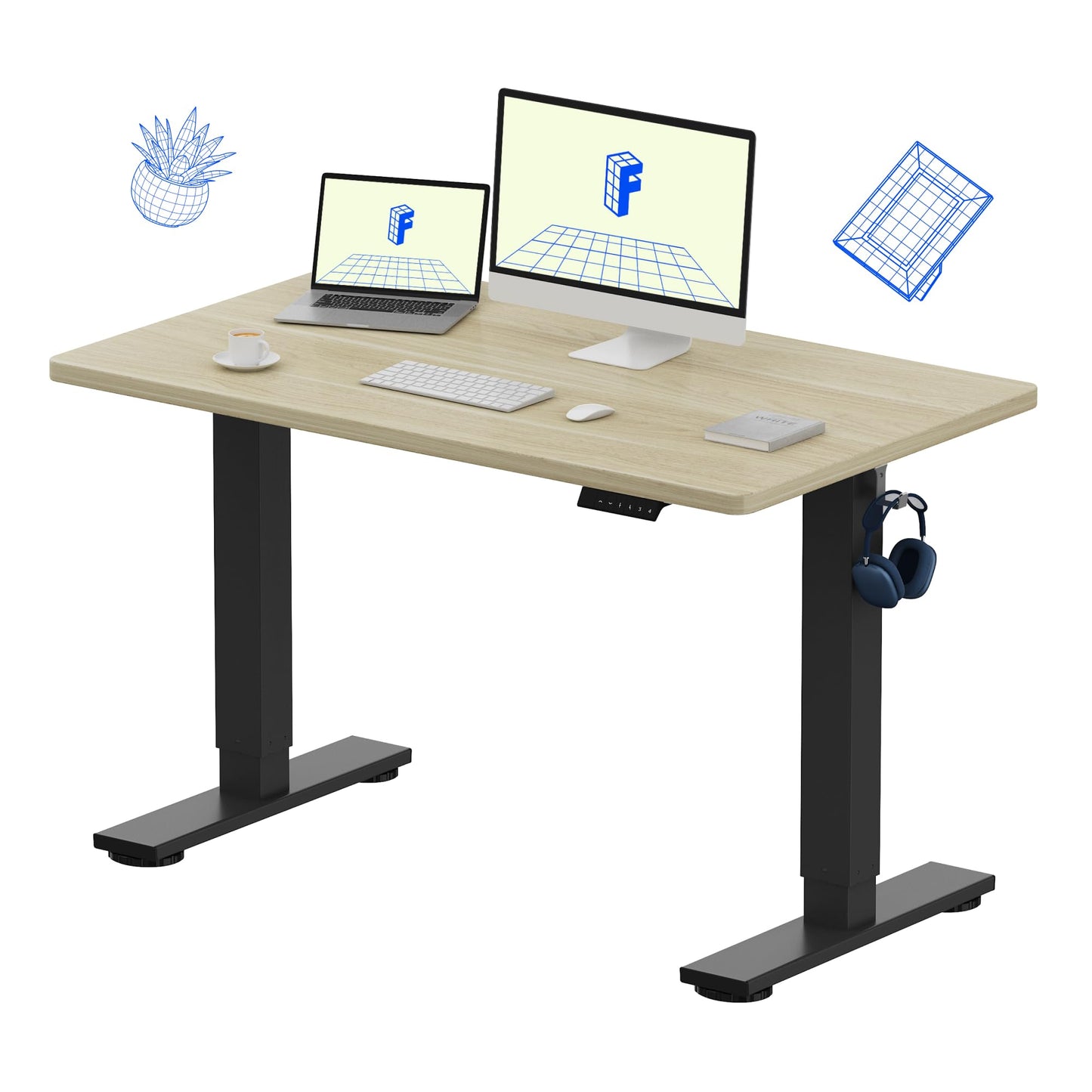 Electric Standing Desk Adjustable Height One Piece Desktop 4 Memory Presets Stable Home Office Desk