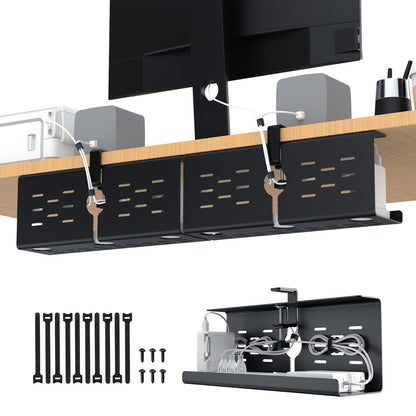 Under Desk Cable Management Tray Cord Organizer Metal Clamp or Screw Mount Heavy Duty Desk Cable Storage Rack