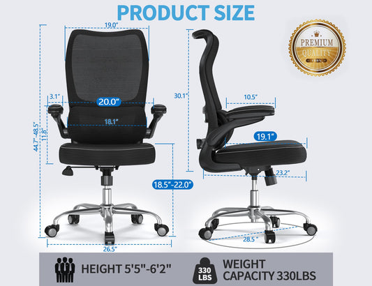 High Back Ergonomic Office Chair Mesh Back Lumbar Support PU Seat Gaming Style