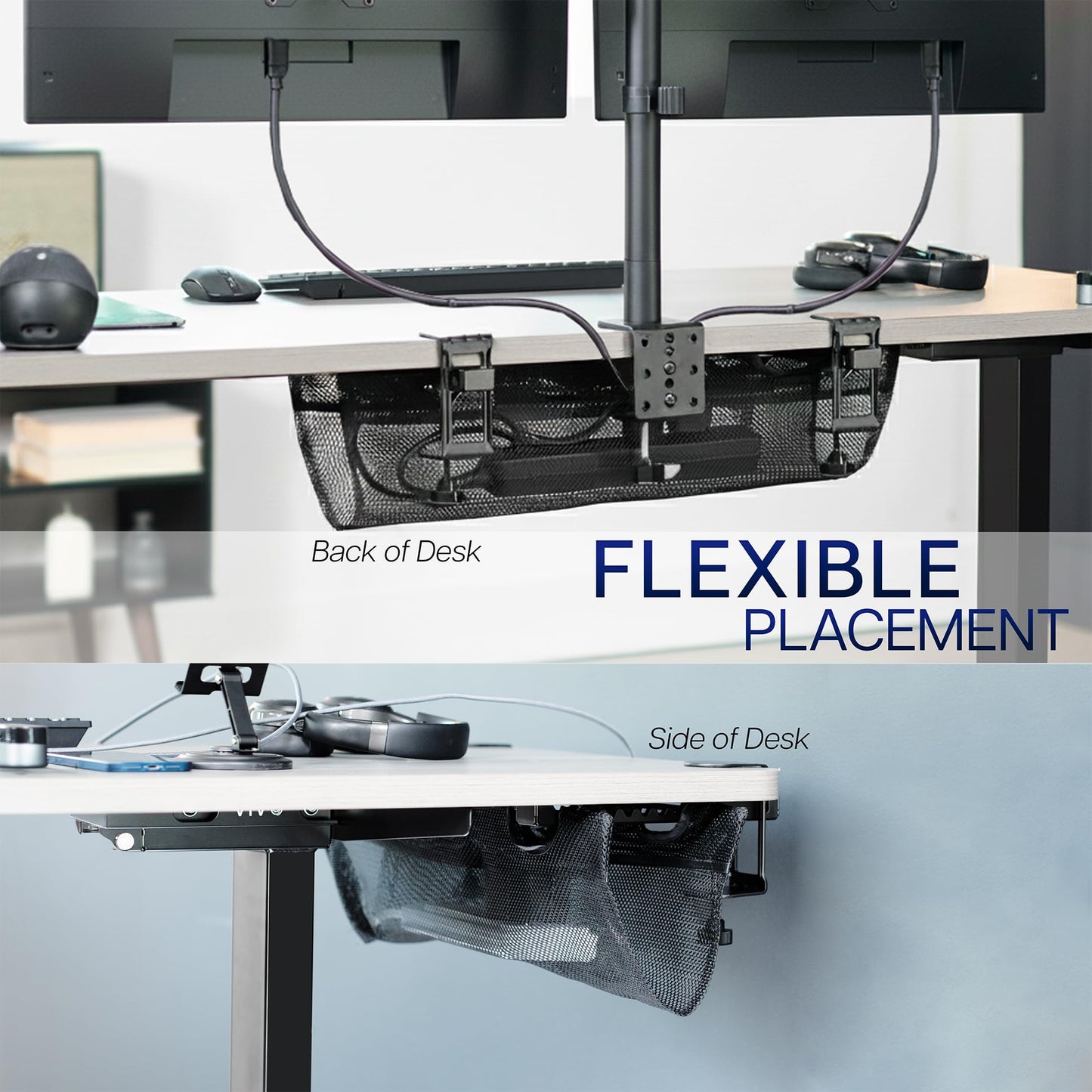 Under Desk Cable Management Mesh Clamp-On Wire Organizer Workstation Cable Net Storage Rack