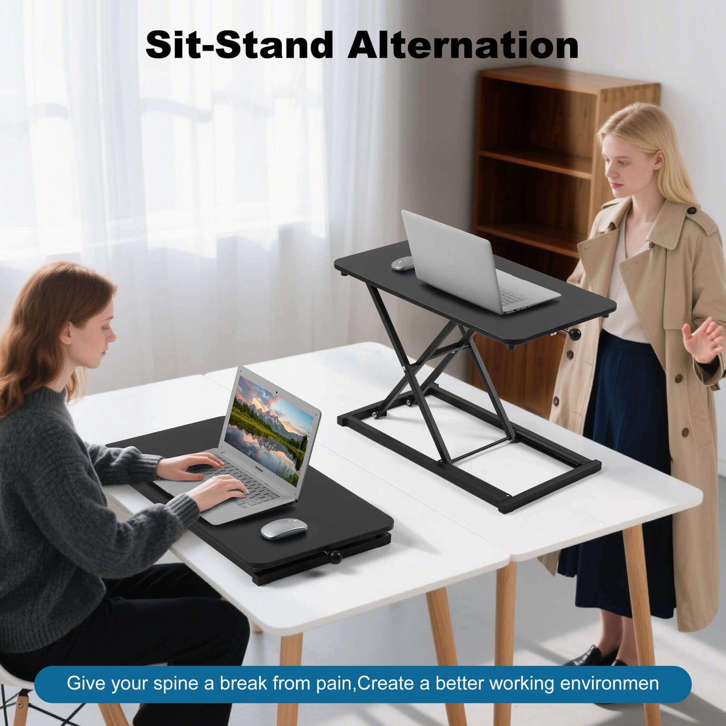 Standing Desk Converter Keyboard Riser Adjustable Height Sit Stand Desktop Workstation Ergonomic Home Office Desk