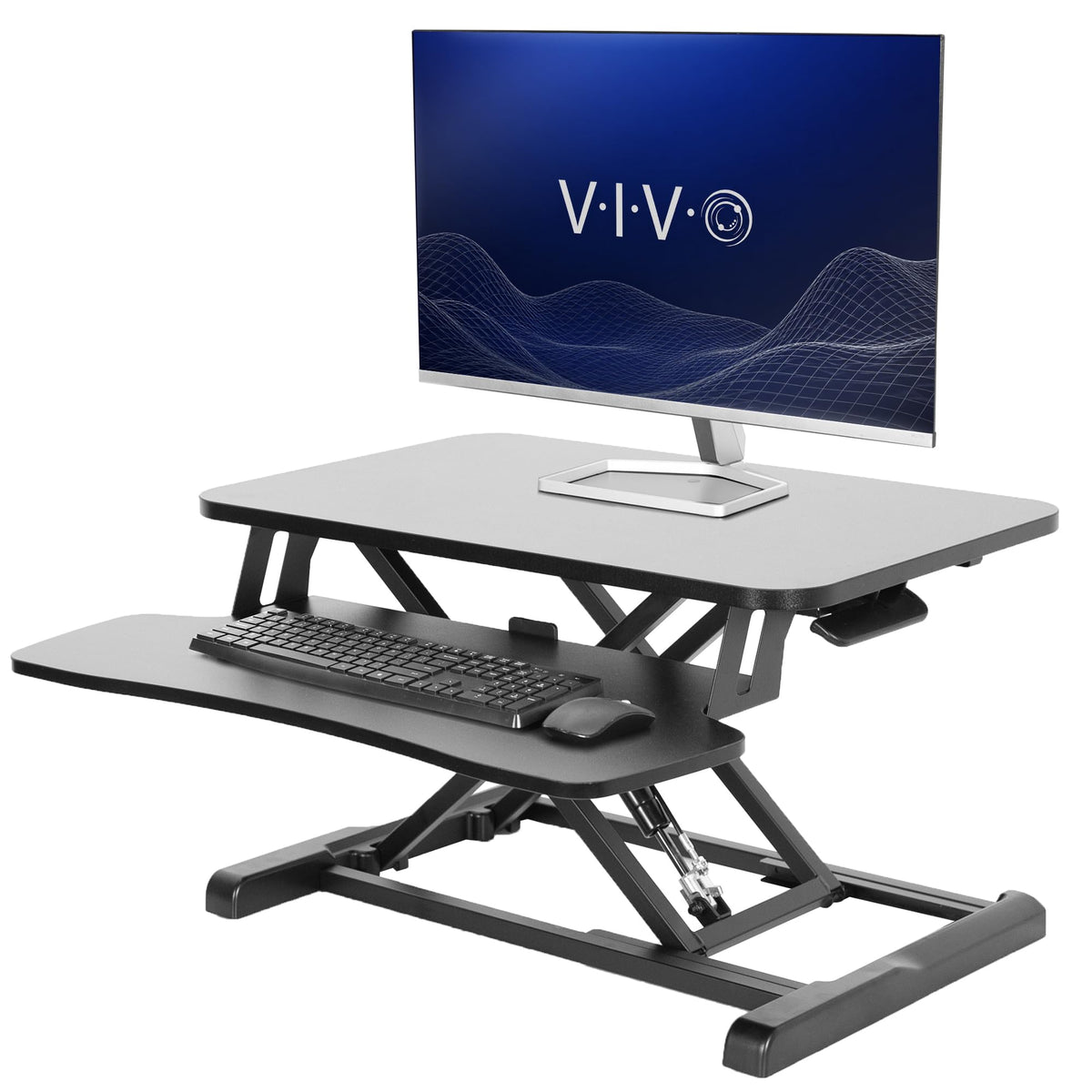 Height Adjustable Desk Converter Sit Stand Workstation Dual Monitor Laptop Riser Wide Keyboard Tray