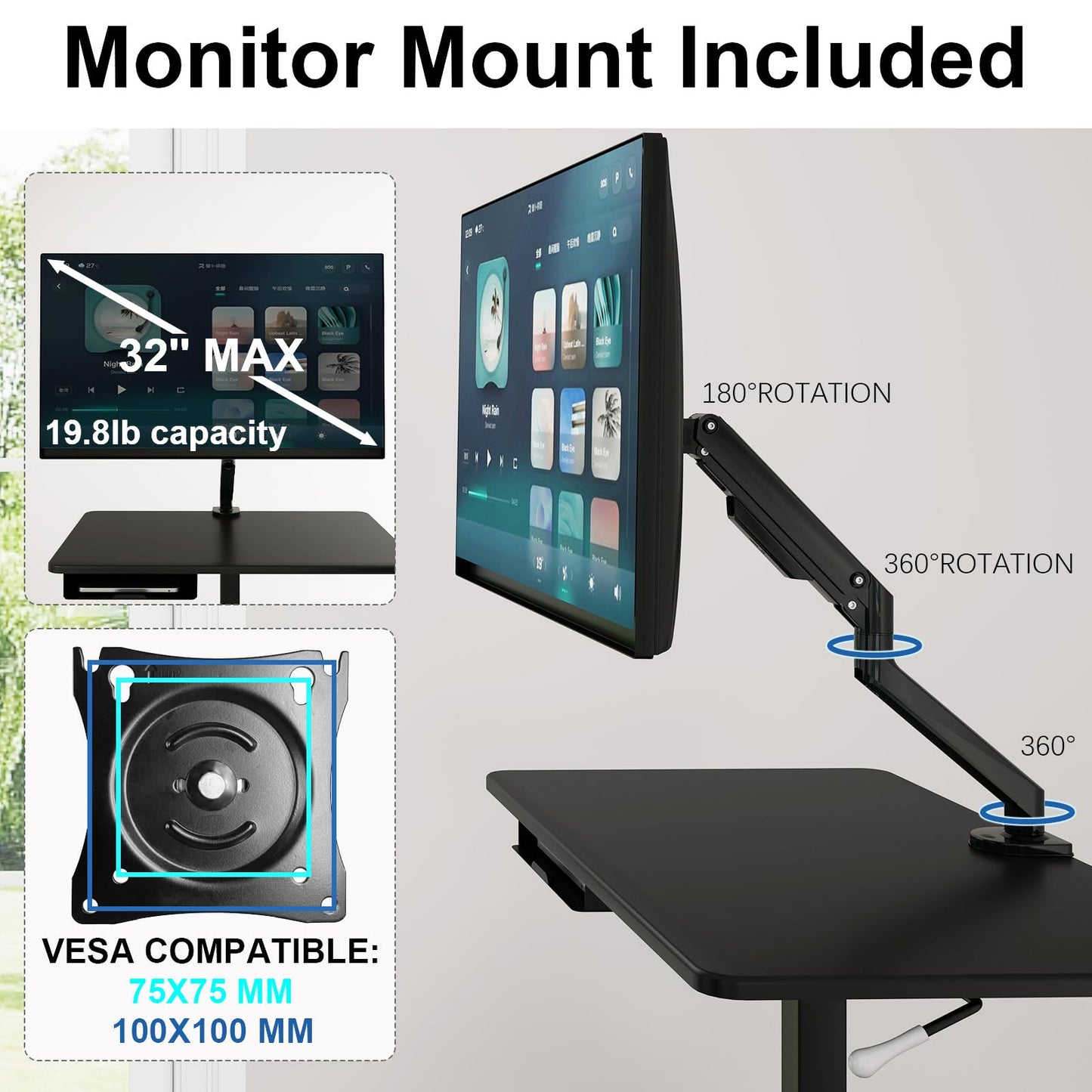 Natwind Electric Mobile Height Adjustable Workstation,Style A