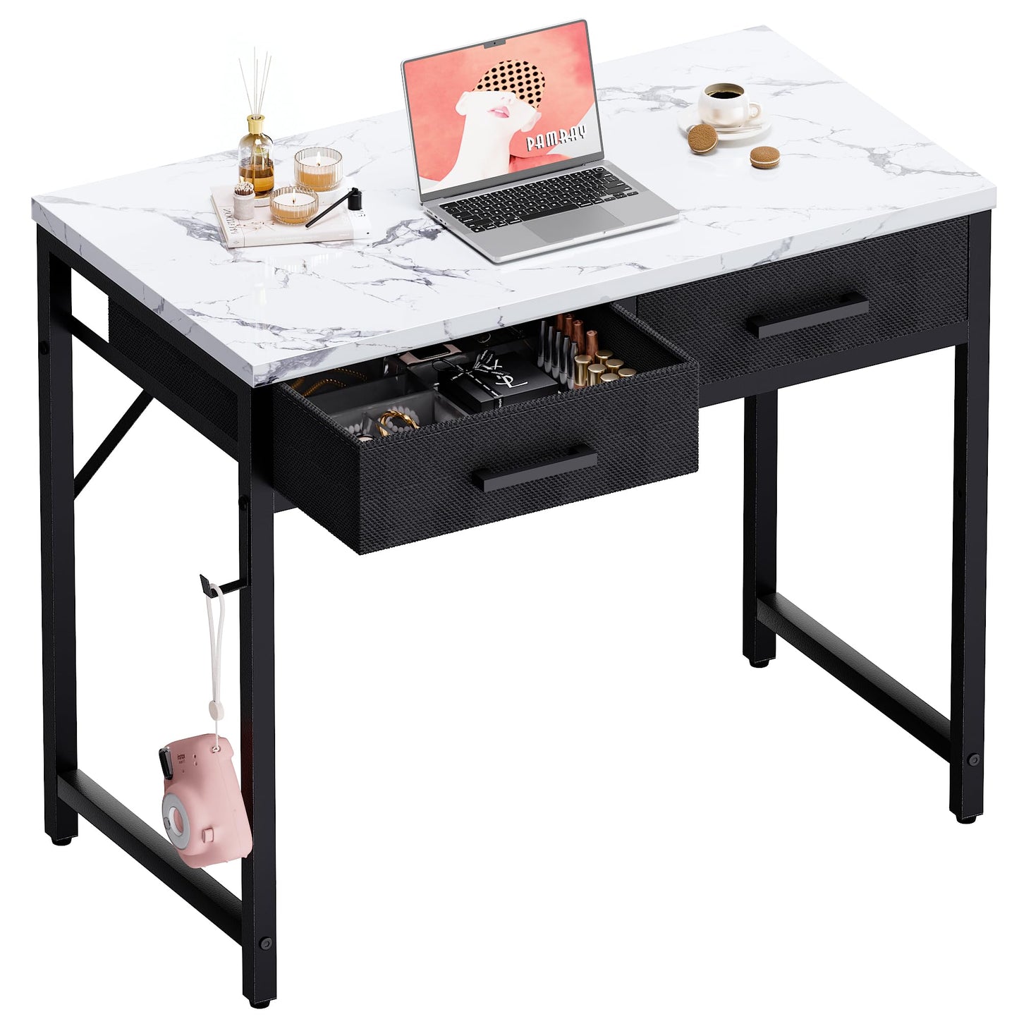 Small Computer Desk with Drawers Home Office Study Writing Table Compact Bedroom Desk