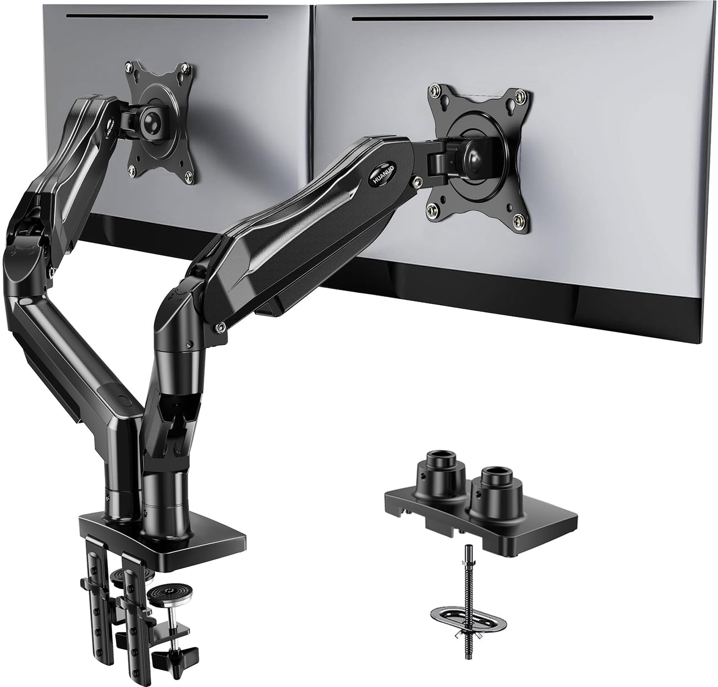 Dual Monitor Desk Mount Fully Adjustable Swivel VESA C Clamp Grommet Base 13–32 Inch Screen Support Stand