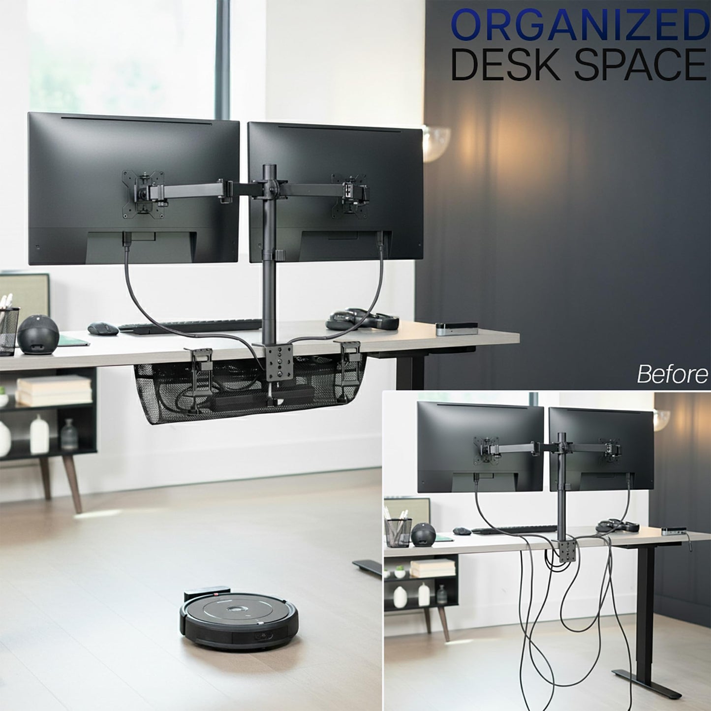 Under Desk Cable Management Mesh Clamp-On Wire Organizer Workstation Cable Net Storage Rack