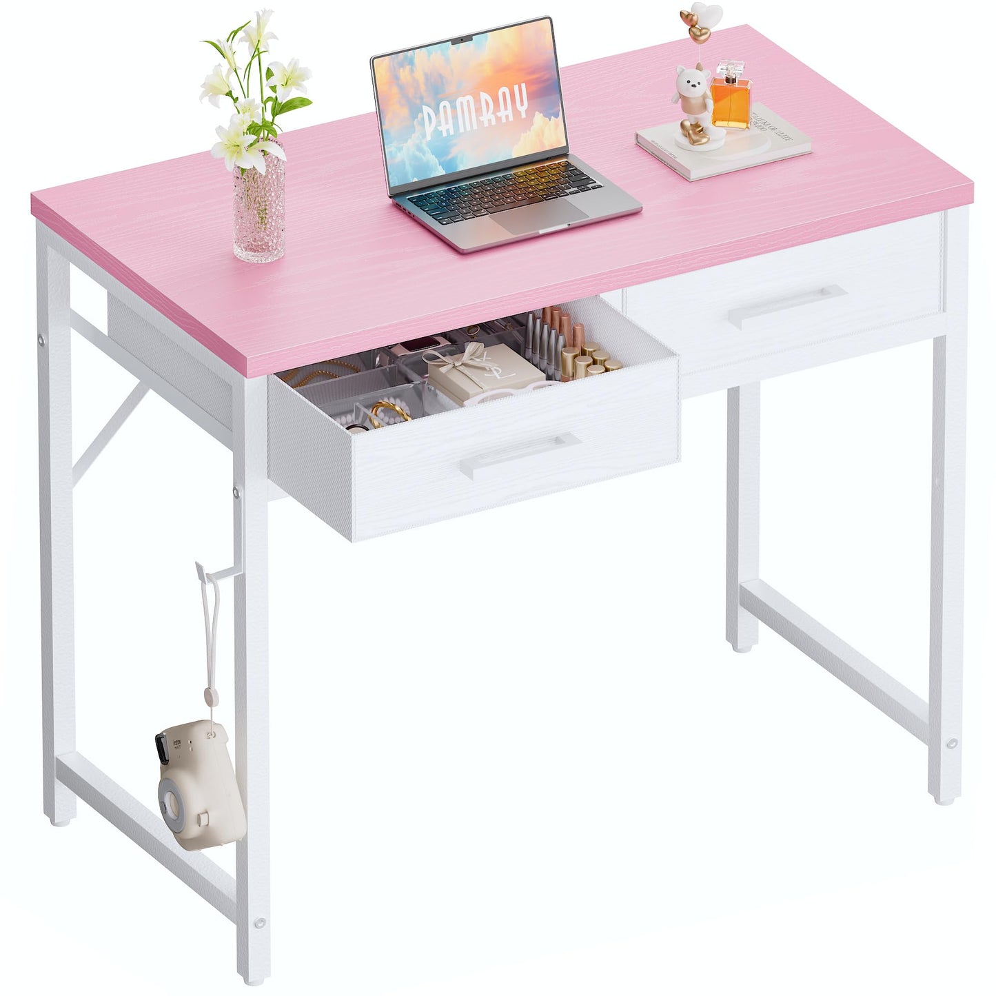 Small Computer Desk with Drawers Home Office Study Writing Table Compact Bedroom Desk