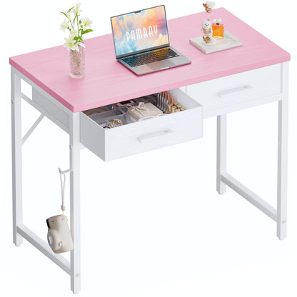 Small Computer Desk with Drawers Home Office Study Writing Table Compact Bedroom Desk