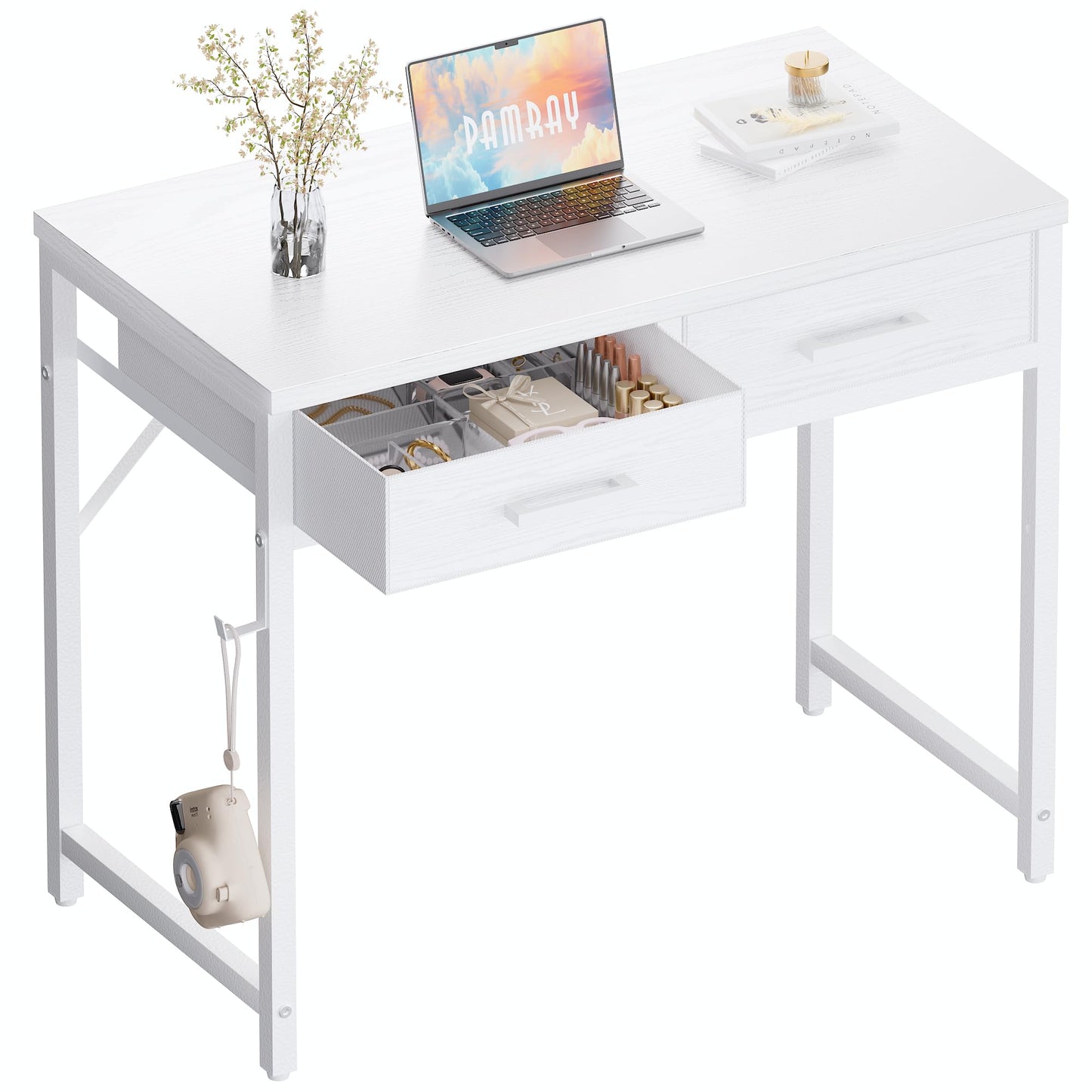 Small Computer Desk with Drawers Home Office Study Writing Table Compact Bedroom Desk