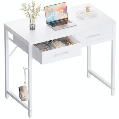 Small Computer Desk with Drawers Home Office Study Writing Table Compact Bedroom Desk