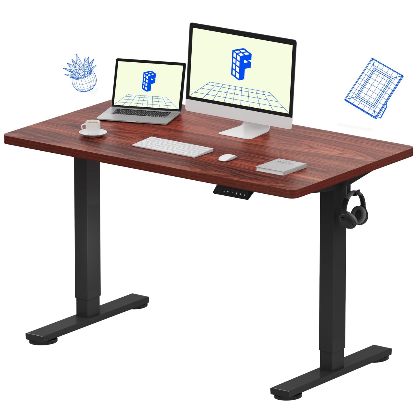 Electric Standing Desk Adjustable Height One Piece Desktop 4 Memory Presets Stable Home Office Desk