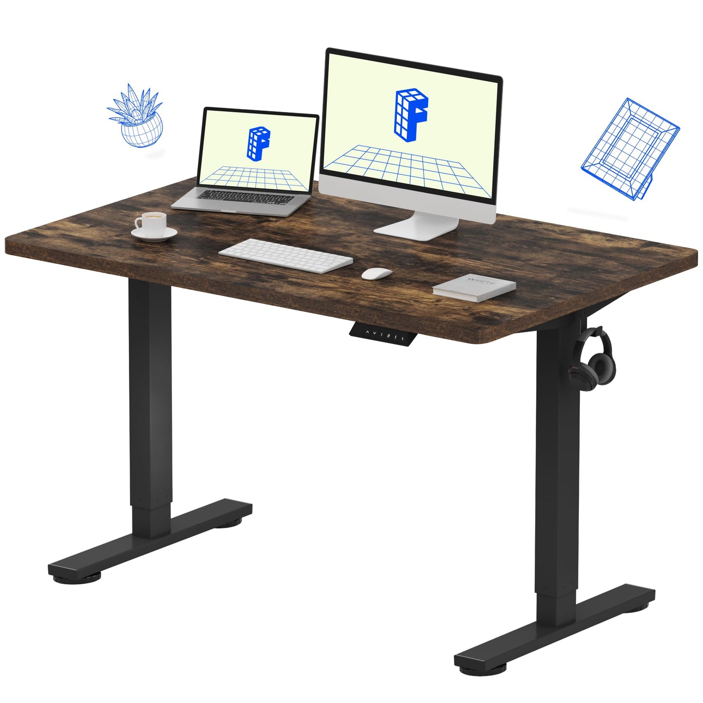 Electric Standing Desk Adjustable Height One Piece Desktop 4 Memory Presets Stable Home Office Desk