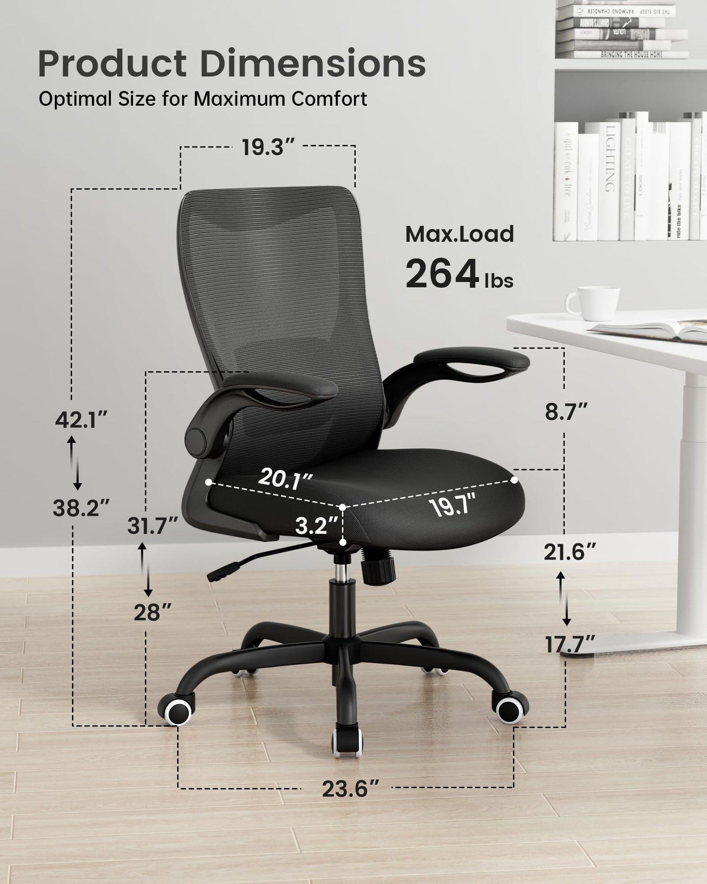 Ergonomic Mesh Office Chair Adjustable Lumbar Support Flip-Up Armrests