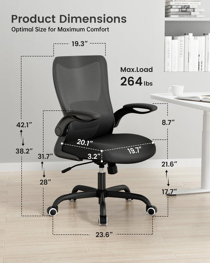 Ergonomic Mesh Office Chair Adjustable Lumbar Support Flip-Up Armrests