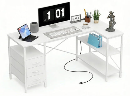 L Shaped Gaming Desk with Shelves Reversible Storage Corner Computer Desk for Gaming Study Writing Home Office