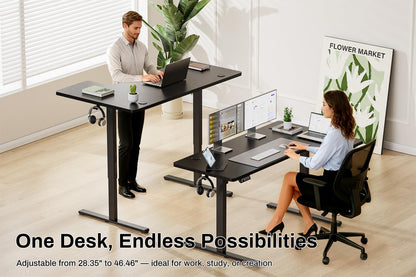 Electric Height Adjustable L-Shaped Standing Desk Memory Preset Sit Stand Home Office Desk Two-Piece Wood Desktop