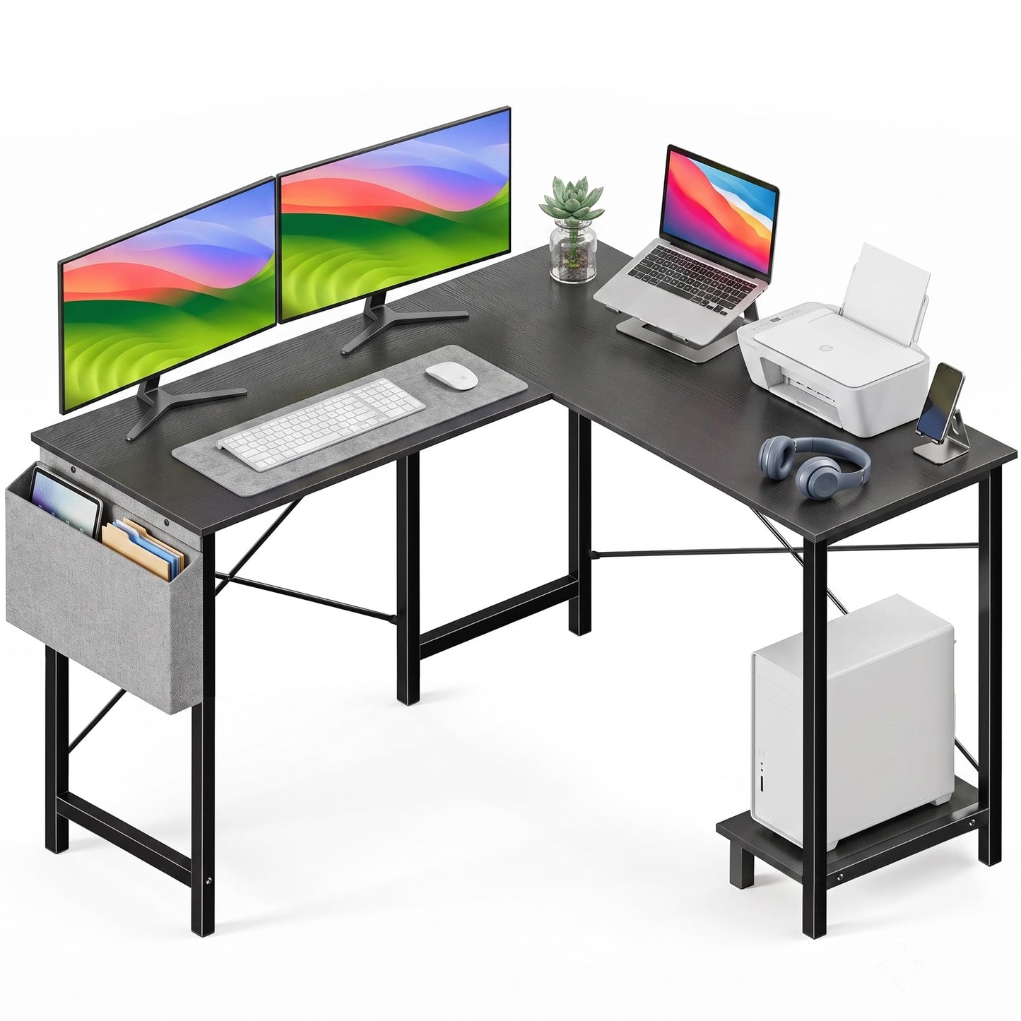 L Shaped Gaming Desk with Shelves Reversible Storage Corner Computer Desk for Gaming Study Writing Home Office