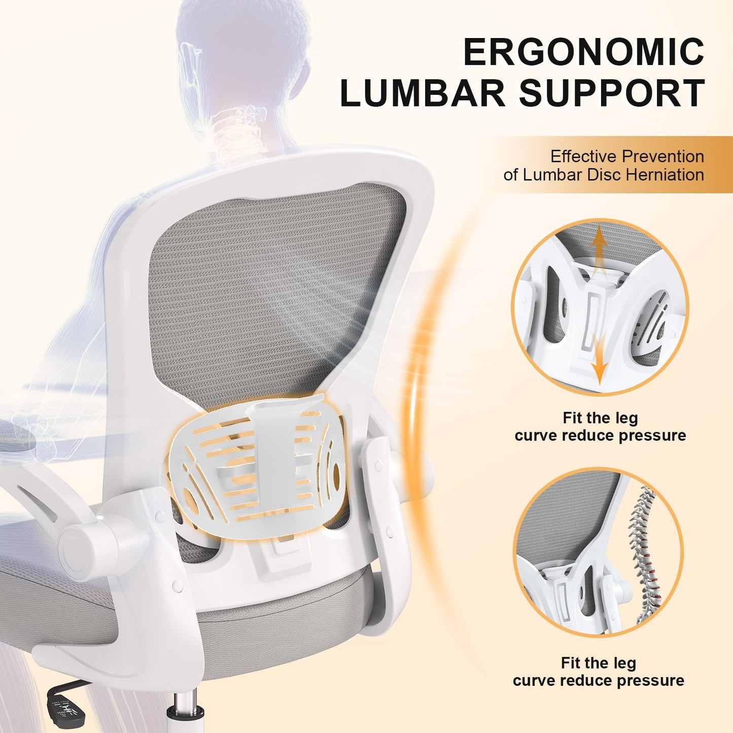 High Back Mesh Office Chair 330LBS Flip-Up Arms Lumbar Support