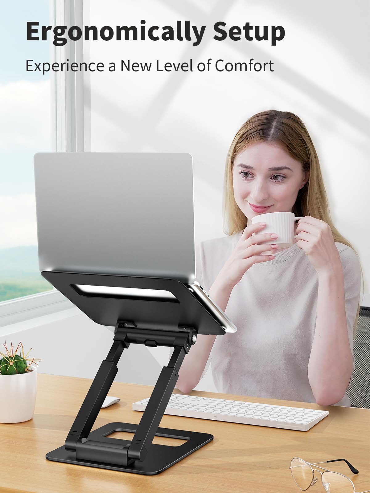 Adjustable Laptop Stand Telescopic Rotating Ergonomic Height Riser Foldable Desk Holder