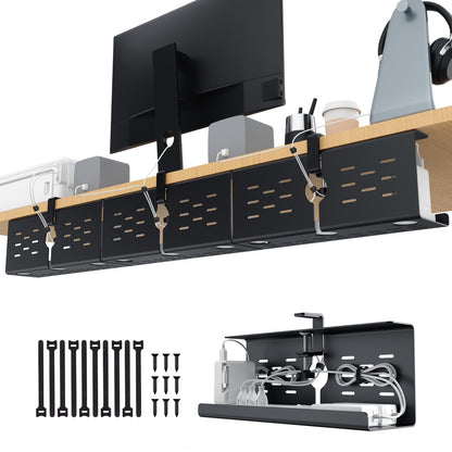 Under Desk Cable Management Tray Cord Organizer Metal Clamp or Screw Mount Heavy Duty Desk Cable Storage Rack