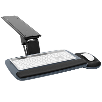 Full Motion Under Desk Keyboard Tray Adjustable Height Tilt Swivel Ergonomic Slide Out Platform with Wrist Rest Drawer Mount Workstation