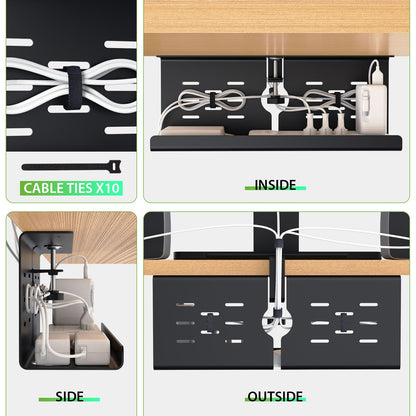 Under Desk Cable Management Tray Cord Organizer Metal Clamp or Screw Mount Heavy Duty Desk Cable Storage Rack