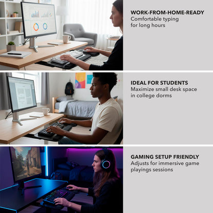 Full Motion Under Desk Keyboard Tray Adjustable Height Tilt Swivel Ergonomic Slide Out Platform with Wrist Rest Drawer Mount Workstation
