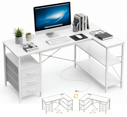 L Shaped Gaming Desk with Shelves Reversible Storage Corner Computer Desk for Gaming Study Writing Home Office