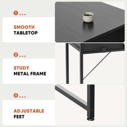Small Computer Desk with Drawers Storage Bag Headphone Hook Adjustable Feet Home Office Study Gaming Desk